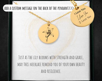 Personalized Lily Flower Necklace: Custom Engraved Floral Pendant