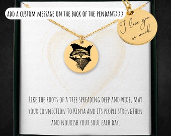 Personalized Kenya Map Necklace: Engraved Kenyan Roots Jewelry