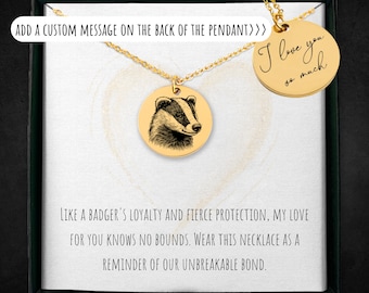 Personalized Badger Necklace For Women And Girls - Custom Engraved Badger Jewelry - Badger Lover Gift - Badger Coin Pendant - Badger Charm