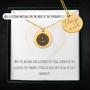 Personalisierte Frigg Halskette für Frauen und Mädchen - individuell gravierte nordische Göttin Schmuck - Keltische Kunst - Frigg Münze Anhänger - Frigg Charme