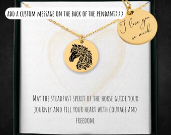 Personalized Floral Horse Necklace: Engraved Equestrian Pendant