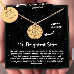 Collana con mappa stellare personalizzata per la nonna, regalo di compleanno personalizzato, gioielli unici per il compleanno della nonna, il mio regalo di stella più luminosa per lei