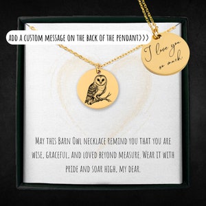 Personalized Barn Owl Necklace For Women And Girls - Custom Engraved Barn Owl Jewelry - Owl Lover Gift - Barn Owl Pendant - Barn Owl Charm
