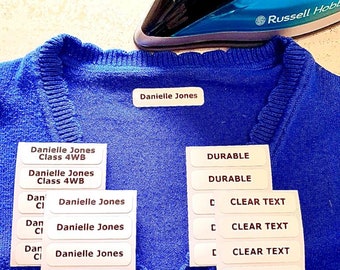 50 Iron on Name Labels. Personalised Name labels for clothes. School, Care home labels. High quality, long lasting