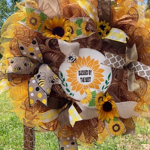 Blessed by the best Wreath bee wreath sunflower wreath religious wreath blessed wreath summer door wreath