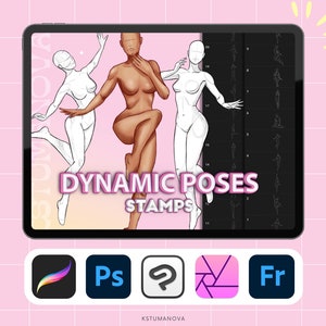Timbri per pose di manichini Procreate. Pennelli per pose anatomiche Procreate, pennelli per manichini. Pennelli digitali per Photoshop, Clip Studio Paint.