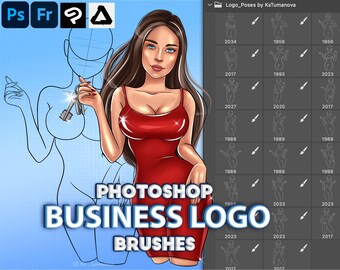 Pinceles para logotipos de negocios en Photoshop. Retrato de logotipo en Photoshop. Pinceles digitales para Clip Studio Paint y Affinity Photo.