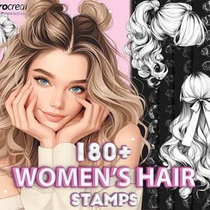 Procreate hair stamps. Procreate women's hairstyles brushes. Procreate curly hair brushes