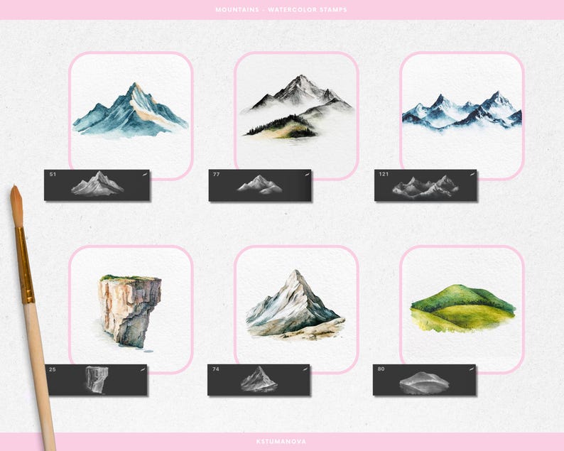 Watercolor Mountain Procreate Brushes, Landscape Stamps - Etsy