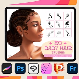 Procreate baby hair brushes, Procreate slayed edges stamps. Digital hairstyles brushes for Photoshop, Fresco, Corel , CSP, Affinity