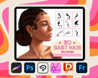 Procreate baby hair brushes, Procreate slayed edges stamps. Digital hairstyles brushes for Photoshop, Fresco, Corel , CSP, Affinity
