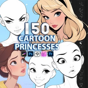 Pinceles de caras de princesas de dibujos animados para Photoshop. Pinceles y sellos de cabezas de dibujos animados básicos para Procreate. Pincel de cabezas de dibujos animados de Clip Studio Paint. Pinceles digitales