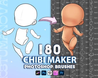 Photoshop Chibi Maker Pinsel. Photoshop Anime stellt Pinsel. Digital Procreate Chibi Pose Pinsel Stempel, Clip Studio Paint, Affinity