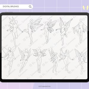 Procreate brushes. Fairies stamps. Procreate sketch realistic poses brushes. Full-body guide stamps image 3