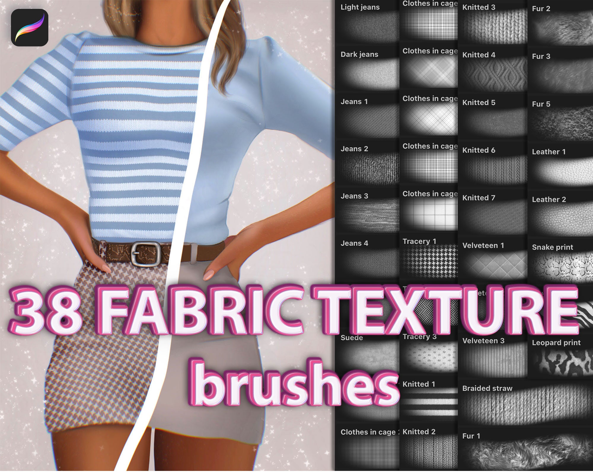 Procreate fabric texture brushes. Textile brushes set. Etsy