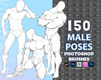 Photoshop male body poses brushes. Digital brushes, Clip Studio Paint, Affinity Photo, Procreate man body poses brushes