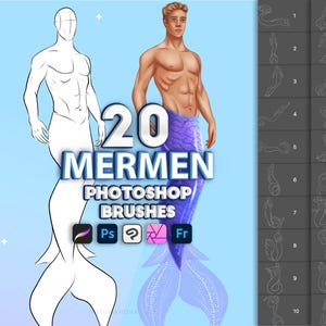 Photoshop mermaid boys brushes. Photoshop mermen pose brushes. Procreate men stamps. Digital brushes. Fresco, Clip Studio Paint, Affinity