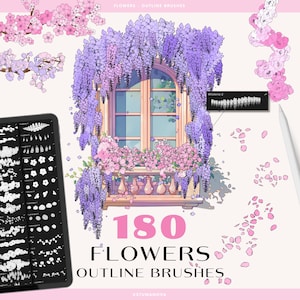 Procreate flowers outline brushes. Procreate blossom dual brush. Procreate anime environment landscape brushes stamp. Procreate floral stamp