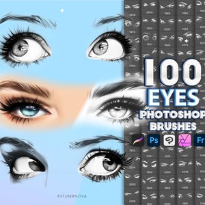 Photoshop eye brushes stamps. Procreate female eyes brushes. Clip studio paint, Affinity  brushes. Procreate eyelashes, eyebrows stamps