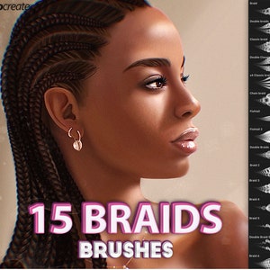 Procreate braids brushes, procreate realistic hair brush