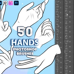 Photoshop hands brushes. Photoshop pose reference drawing. Digital brushes, Clip Studio Paint, Affinity Photo. Procreate hand stamps