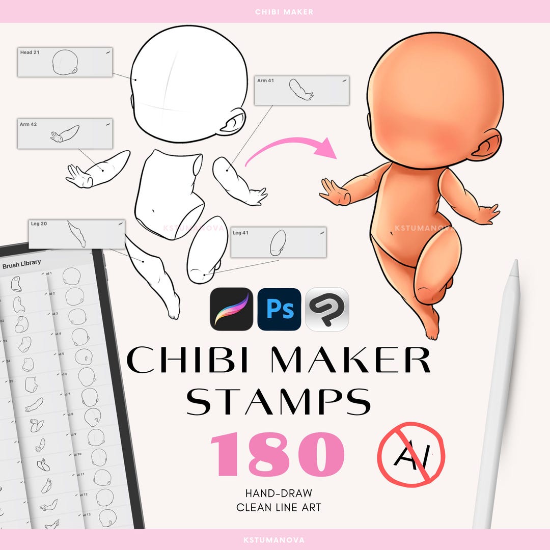 Chibi Maker Poses Brushes: Procreate, Photoshop, Clip Studio Paint ...