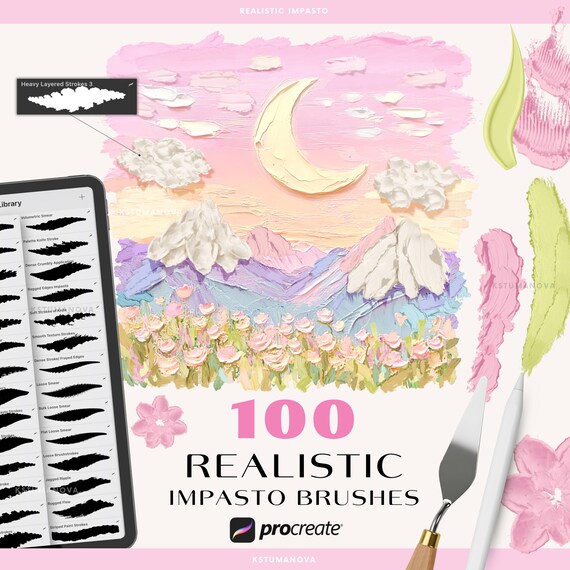 Realistic impasto oil procreate brushes. Procreate acrylic brushes. Procreate realistic oil paint. Procreate oil impasto texture brush stamp