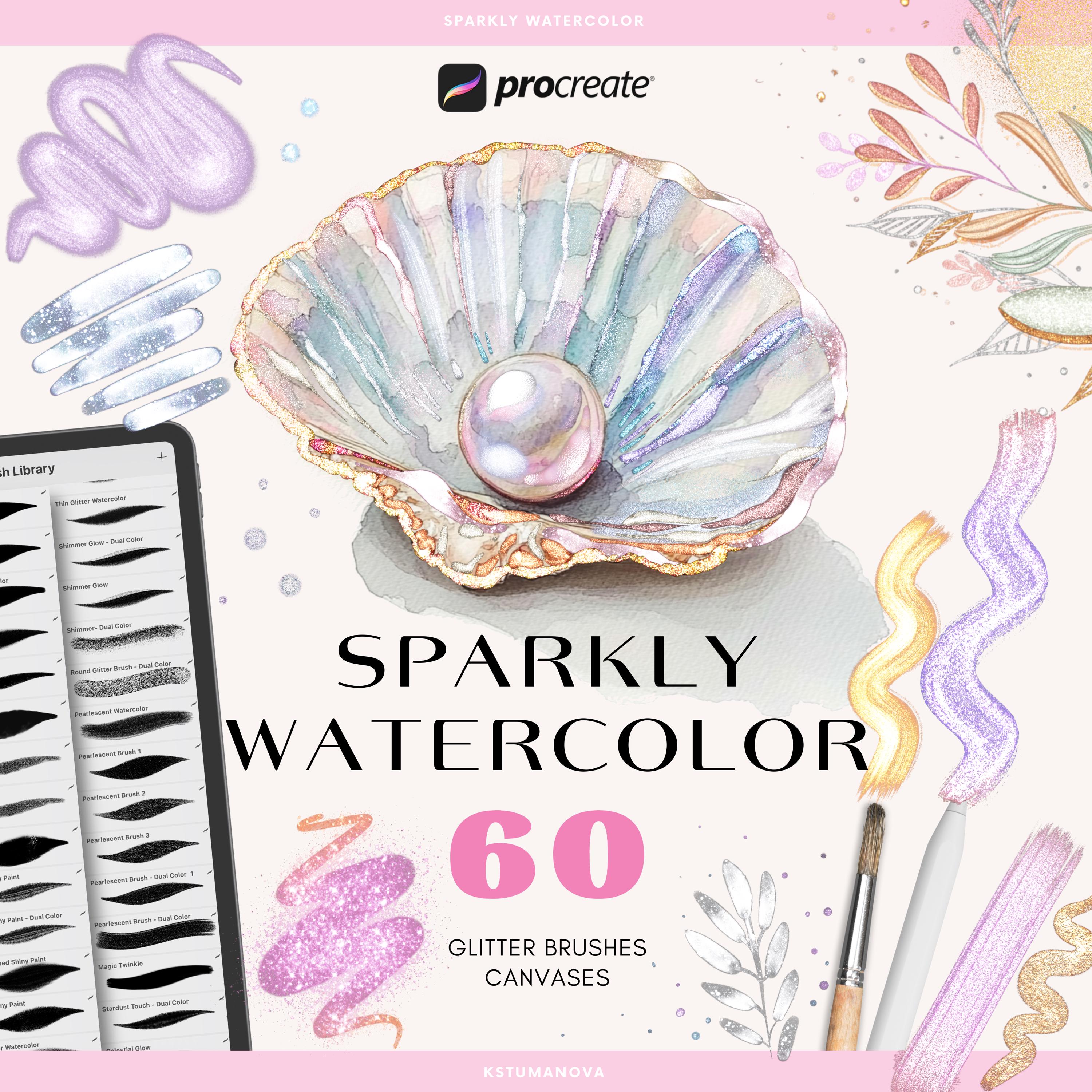 Pinceles de Acuarela Brillantes para Procreate: Glitter, Shimmer, Metálico, Foil y Texturas de Papel