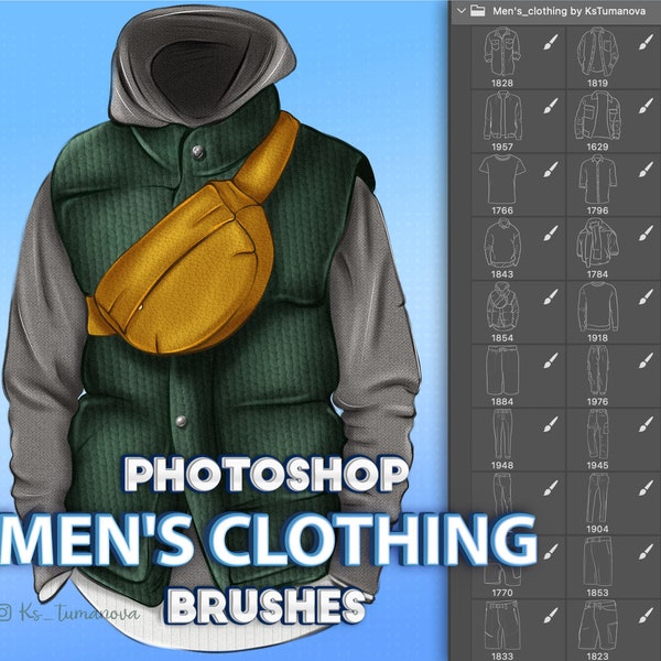 Photoshop clothing brushes. Photoshop clothes for men brush. Clip Studio Paint brushes, Affinity Photo