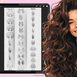 180+ Female Hair Photoshop Brushes, Procreate Hairstyle Stamps. CSP Digital Brush image 7