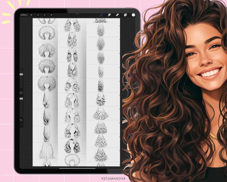 180+ Female Hair Photoshop Brushes, Procreate Hairstyle Stamps. CSP Digital Brush image 7