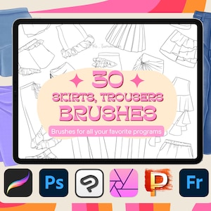 Procreate clothes brushes. Procreate fashion design stamps. Digital brushes Photoshop, Fresco, Corel Painter, Clip Studio Paint, Affinity