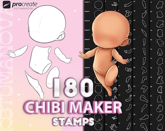 Procreate chibi maker brushes. Procreate head, body poses, hand, leg stamps. Procreate anime, manga brush. Procreate character design