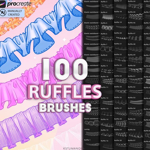 Procreate ruffles brushes. Procreate folds brushes. Procreate fashion design clothing stamps