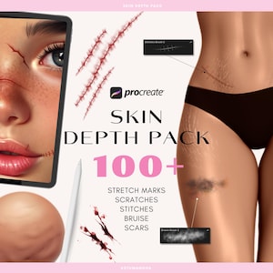 Skin imperfections realistic procreate brushes. Procreate scars, scratches brush stamps, stretch marks textures