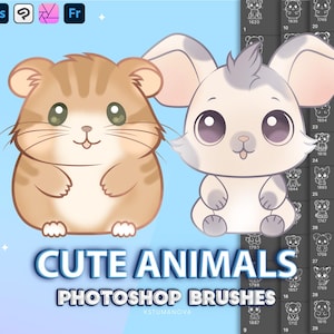 Photoshop cute animals brushes.  Photoshop kawaii anime brushes. Procreate stamps brushes. Digital brushes, Clip Studio Paint, Affinity