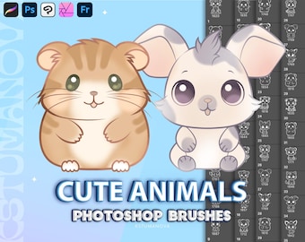 Photoshop-penselen voor schattige dieren.  Photoshop kawaii anime-penselen. Procreate-stempelborstels. Digitale penselen, Clip Studio Paint, Affinity