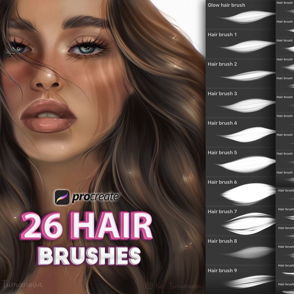 Procreate hair brushes. Hair procreate brush. Procreate hair, eyelashes, eyebrows brushes