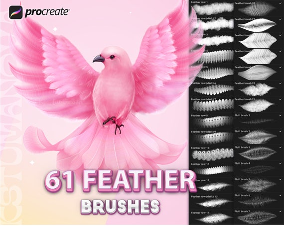 Procreate feather brushes, fluff texture. Wings of birds, Digital Brushes and stamps