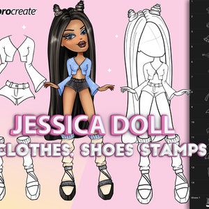 Procreate clothes brushes. Procreate Character Doll Design. Procreate outfit stamps. Jessica doll