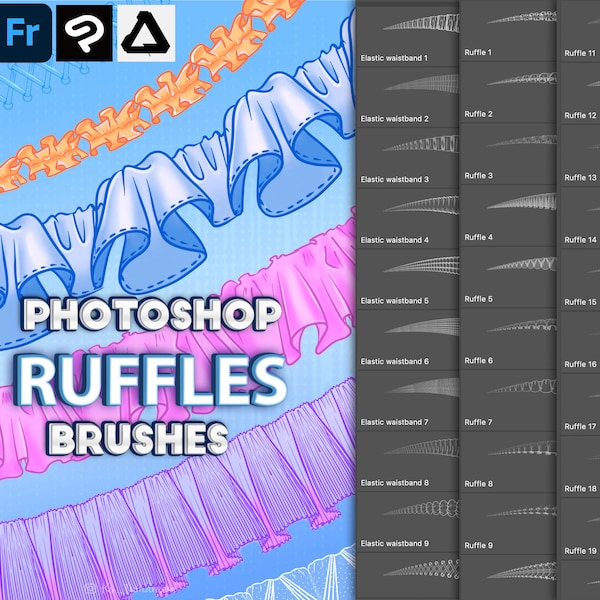 Photoshop Ruffle Brushes. Photoshop fold brush. Digital brushes Fresco and Clip Studio Paint, Affinity Photo