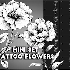 Procreate tattoo stamps. Procreate flowers brushes. Procreate mini brush set, tattoo template