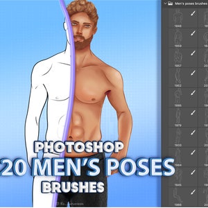 Photoshop male body poses brushes. Adobe Fresco, Clip Studio Paint, Procreate, Affinity Photo ABR Brushes. Digital download brush
