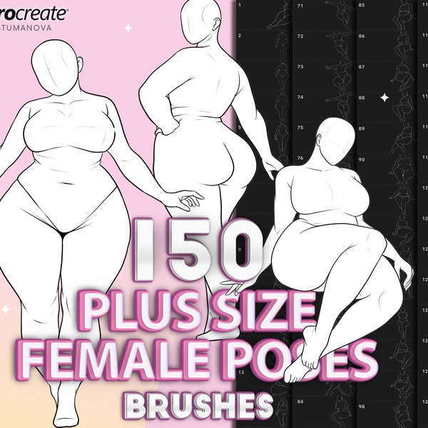 Procreate body pose brushes.  Procreate female plus size body. Procreate woman body stamps. Procreate women plus size stamp