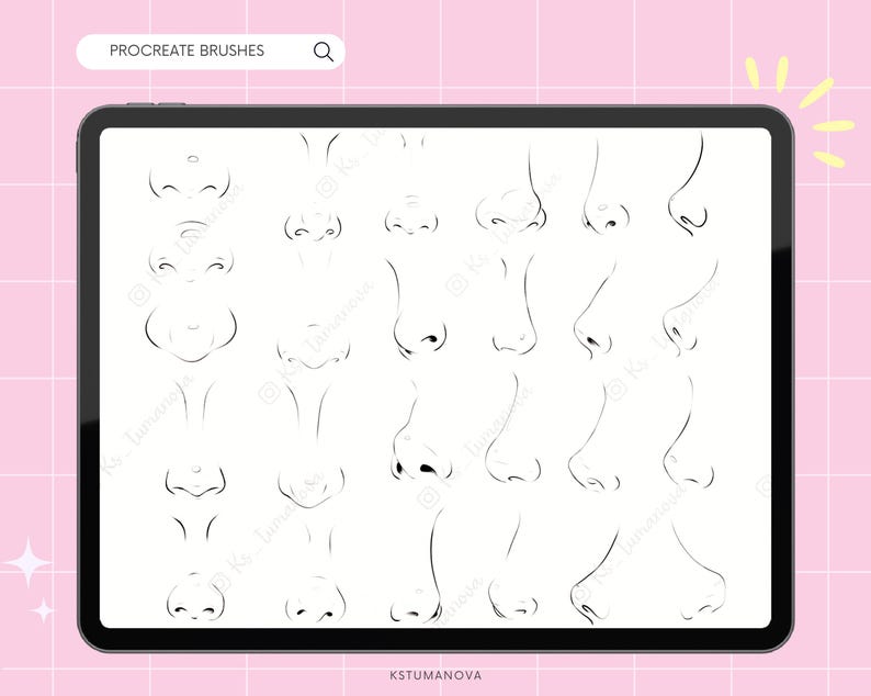 Procreate Nose brushes stamps, Procreate stamp, Nose Sketch Brushes, iPad brushes image 2