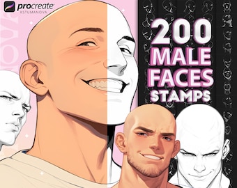 200 Procreate Male Faces Stamps: Head Reference Brushes for Procreate