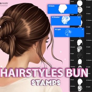 Procreate hair brushes. Procreate hairstyles bun stamps. Digital Bun brush image 1