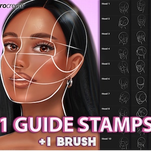 Procreate heads brushes stamps, Portrait Guide Stamps