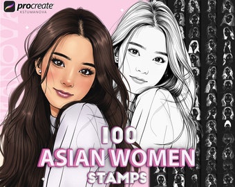 Procreate Asian women brushes. Procreate Korean faces stamps. Procreate female portrait brush. Procreate head stamp