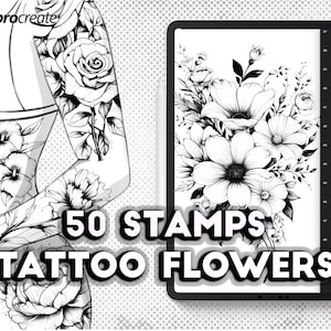 Procreate tattoo brushes. Procreate flowers tattoo stamps. Digital download floral brushes. Procreate blooming brush